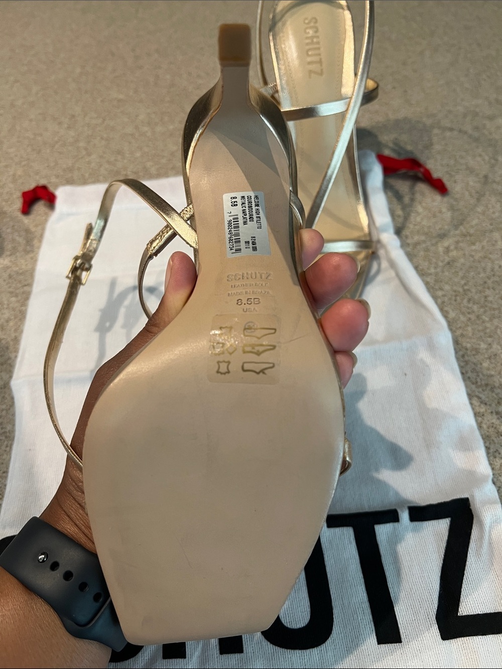 ❤️SCHUTZ PLATINA Gold Metallic Strappy Square-Toe Stiletto Heels - Picture 3 of 10